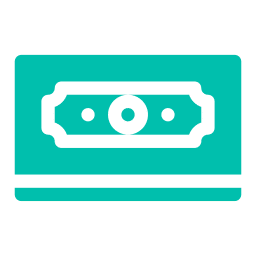 Icon of a teal wallet featuring an outline of a dollar bill, reminiscent of the kind you'd find at a vet's office.