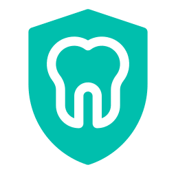 A teal shield icon featuring a stylized black tooth outline at its center, reminiscent of a vet's emblem, symbolizes care and protection.