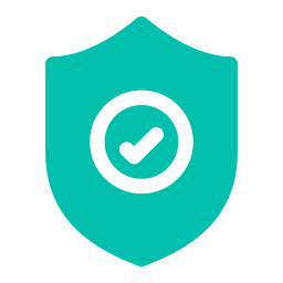 Turquoise shield icon with a checkmark in the center, symbolizing security and protection, akin to the confidence a veterinarian provides when ensuring your pet's well-being.