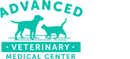 Logo for Advanced Veterinary Medical Center featuring teal silhouettes of a dog and a cat above the text "Advanced Veterinary Medical Center," capturing the essence of compassionate vet care.
